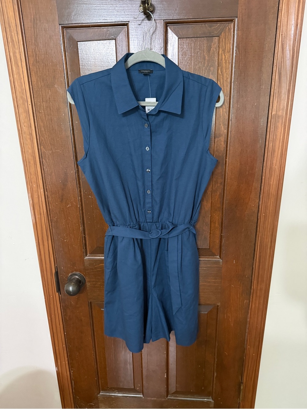 Ann Taylor Factory Sleeveless Romper Shirt with belt- Navy- Medium NWT